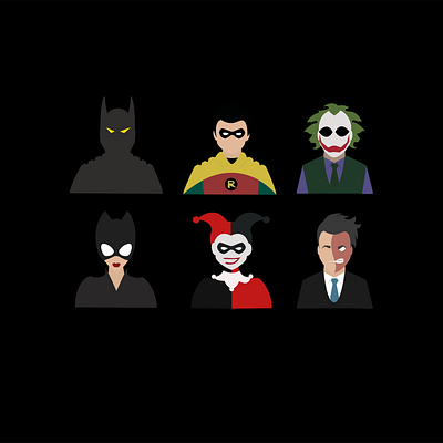 Batman Illustrations batman catwoman double face harley quinn harleyquinn illustration joker robin