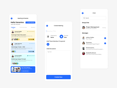 Office Meeting App app app design app ui ios ios app meeting app message messaging mobile app ui mobile apps mobile ui online meeting project management app team online teamwork ui ui design uiux ux ux design