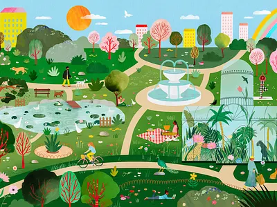 Chilling at the park 💚 city park colorful illustration illustration art illustrator kids illustration park puzzle