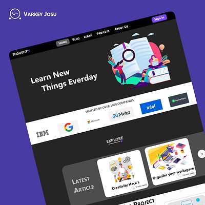 Landing Page - Thought's An Online Learning Platform blog blogs dark theme design e learning landing page onilnelearning platform portfolio product design responsive typography ui ux web web design website