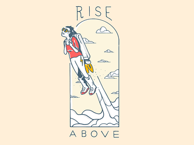 Rise Above affirmation affirmations clouds drawing fly high flying hand drawn illustration motivate motivation procreate rise rise above rocket rocket backpack rocketman sky soar above soaring take off