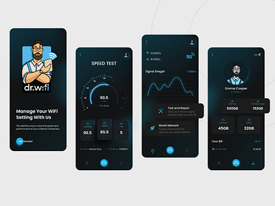 Dr.Wifi - UI Concept brand brand book branding concept art dashboard graphic design logo ui concept uiux wifi app