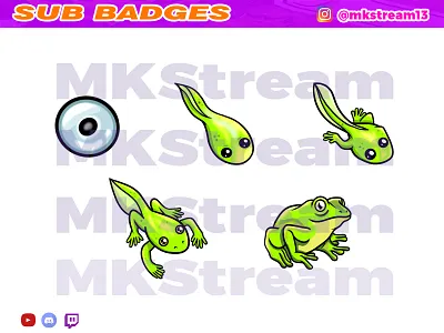 Twitch sub badges tadpole frog evolution pack animated emotes anime cute design emotes frog gg goku hype illustration sub badge sub badges tadpole toad twitch sub badges