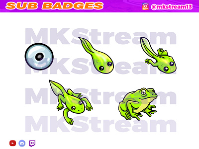 Twitch sub badges tadpole frog evolution pack animated emotes anime cute design emotes frog gg goku hype illustration sub badge sub badges tadpole toad twitch sub badges