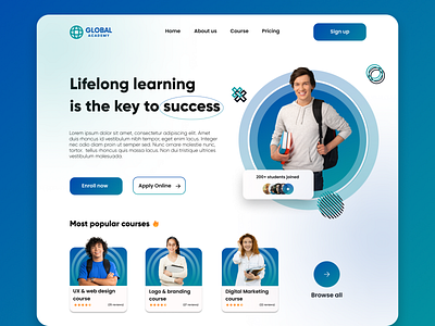 Online learning website | Landing page design clean ui courses design e learning education education website header illustration interface landing page landing page design learning online class online course online learning ui ui design web ui website website design