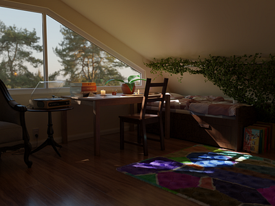 Room At The Attic 3d 3d art 3d illustration architecture art atmosphere blender blender 3d colorful cycles design dribbble graphic design illustration interior modeling render room scene web