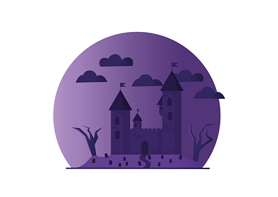 Haunted Castle castle clouds illustration minimal purple vector