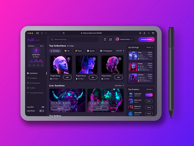 NFT Dashboard 2d adobe adobe illustration adobexd cryptoart daily ui digital ethereum figma graphic design nftart rarible ui xd