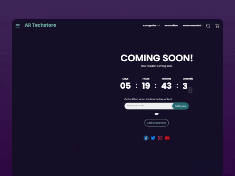 🎧New Headset Coming Soon - Concept clean coming soon concept countdown countdown page countdown timer countdowntimer daily ui 014 daily ui challenge dailyui design interface design landing page simple time timer ui web web design website