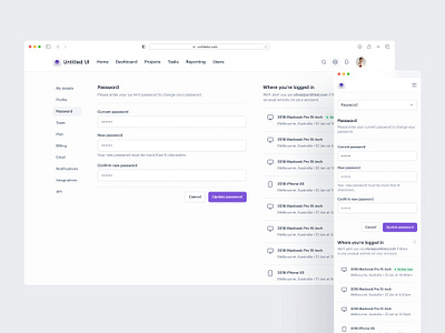 Dashboard user password settings — Untitled UI design system fields figma form minimal minimalism navigation password preferences settings simple tabs ui design user interface ux design web design