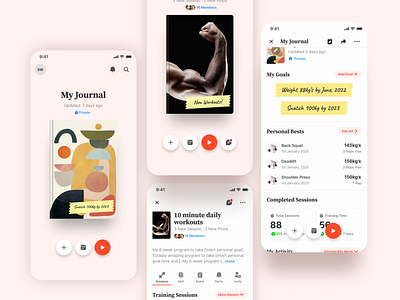 Fitness Journalling & Training App app books exercise fitness journal journalling library mobile tracking training ui ux workout