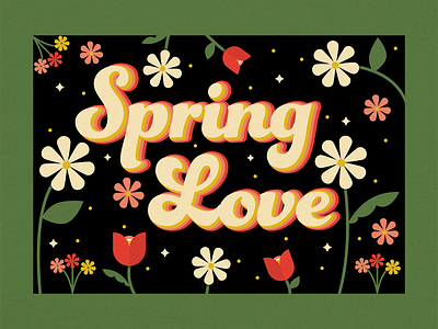 Spring is Sprangin 60s 70s cute design flowers foliage garden grass green illustration illustrator leaf leaves love pink rainbow spring textured vector yellow