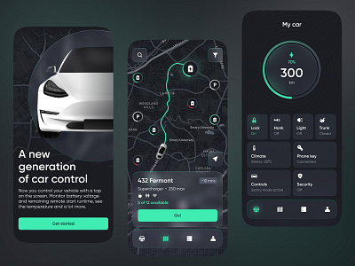 Electric car charging app concept charging control electric car map mobile tesla ui ux