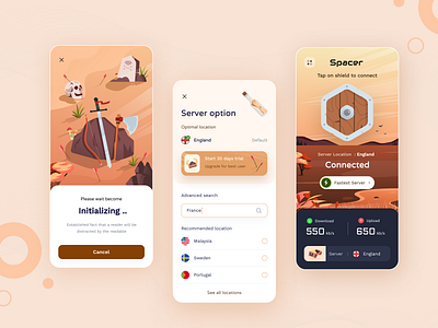 Spacer - VPN Mobile App Design app design illustration location mobile app design mobile vpn privacy product design proxy server vpn web design