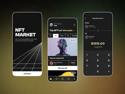 NFT Marketplace app dark theme design home screen mobile mobile app nft ui uiux ux