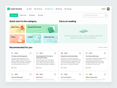 Interface for Dictionary page of "English Read" service english read figma interface service study ui ux