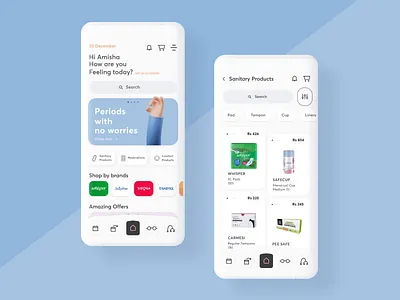 Landing & Search screen app design health menstrual period ui ux