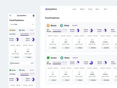 CryptoGenie Platform ai artificail intelligence bitcoin blockchain coin crypto crypto wallet ethereum finance mobile platform prediction product trading tranding ui ux web