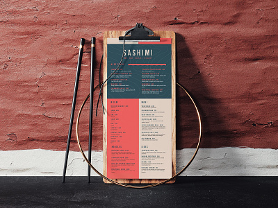 Wooden Clipboard Menu With Sushi Chopsticks Mockup PSD board branding cafe chopstick clamp clip clipboard food holder menu mockup paper restaurant