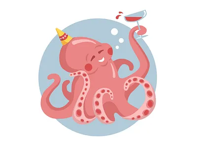 Cheers! 2d birthday card cartoon cheers cute drink drinks glass holiday illustration octopus octopus party party vector wine