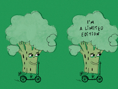 Broccoli broccoli character character design cute design funny green illustration scooter