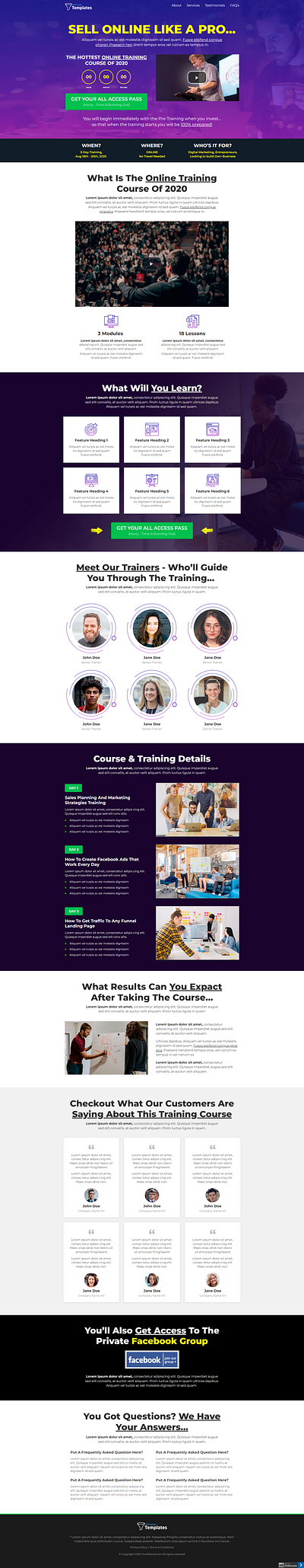 Online Training Course branding design illustration online training sales ui website design website template