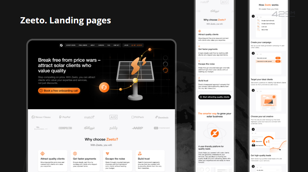 Zeeto. Landing pages vector