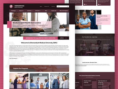 Nursing University Website Design academic website branding figma purple ui ui ux united states university design user experience user interface web design website design