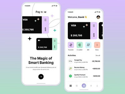 Smart Banking Mobile App Design app interface bank banking card design data visualization digital wallet fintech app interactive ux mobile payment mobile ui modern ui money management payment system personal finance smart finance transaction history ui design user experience ux design ux ui