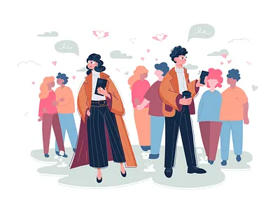 Мan and woman are looking for each other app application character couple date design fashion female flat hipster illustration love male meet people relationship style vector young