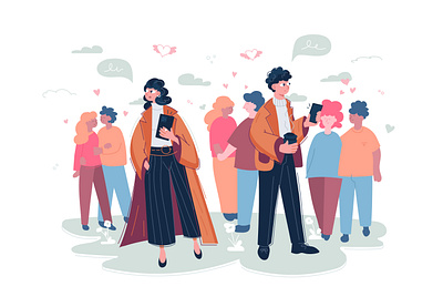 Мan and woman are looking for each other app application character couple date design fashion female flat hipster illustration love male meet people relationship style vector young