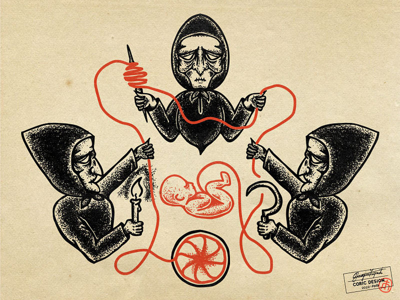 Illustration for Lunitsa Apparel: Rozdanice ancient art direction character design clothing creative direction culture destiny digitalart fate graphics halloween heritage illlustration old people slavic spirit tradition witch women