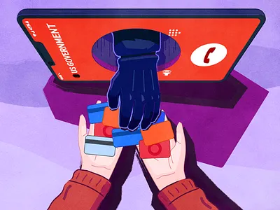 Cyber Thieves digital editorial episodic illustration illustrator money phone photoshop podcast scam