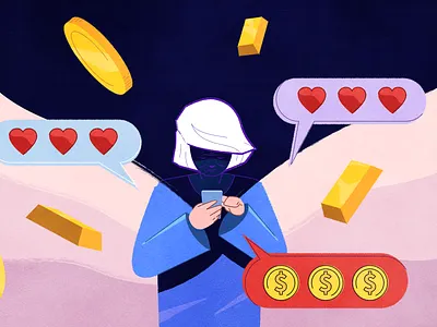 Online Dating Scam digital editorial episodic illustration illustrator online photoshop podcast romance scam woman