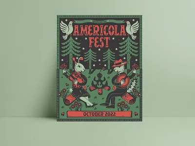 Americola Fest design brand identity design camp fire design festival illustration music poster poster relief typography vector woodcut