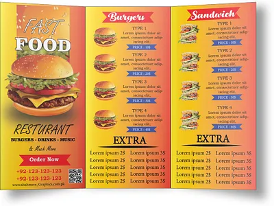 Tri-Fold Fast Food Menu Design branding design graphic design illustration logo vector