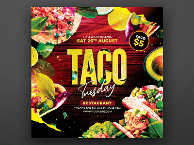 Taco Tuesday Flyer design download fast food flyer food graphic design graphicriver mexican photoshop poster psd restaurant taco taco tuesday template