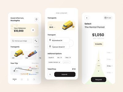 Cargo Delivery App adobe xd app car cargo cargo delivery delivery food new order order online packaging ui uiux ux