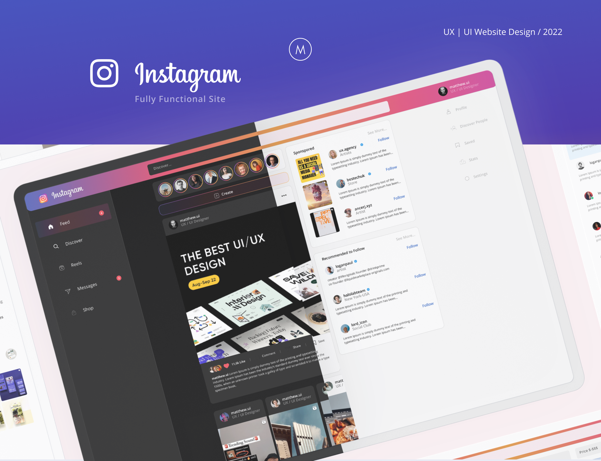 Instagram | Fully Functional Site UX / UI design minimal ui user experience user interaction user interface ux web