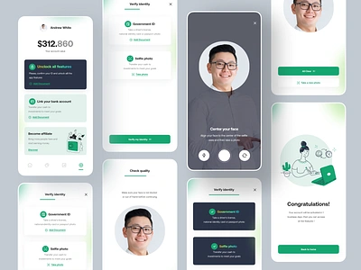 Verify flow - Saving Apps Exploration account bank affiliate apps congratulations document financial financial apps government id money apps save saving apps selfie selfie photo setting settings app submit documents ui uiux apps verify verify identity
