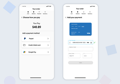 Mobile App Payment Checkout app design checkout creditcard dailyui design thinking figmadesign graphic design ios app payment checkout process design product design prototype screenflow uidesign uimockup user process userflow ux progress uxdesign visual design