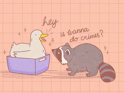 Duck and Raccoon cartoon character cute digitalart duck friendship illustration raccoon