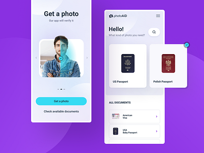 PhotoAid App ai app clean gradient light minimal mobile passport photo ui