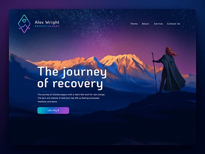 Illustrations and Web design for Alex Wright Psychotherapy dawn figma health hero section home home page illu illustration journey mountains procreate psychotherapy sunset way web design