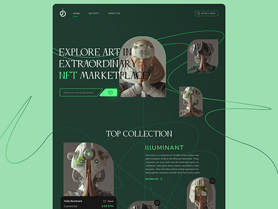 Illumiz-Nft Marketplace landing page animation crypto dark landing darktheme design graphic design illustration landing landingpage marketplace nft nft marketplace ui ui design ui trend uiux ux ux trend web website