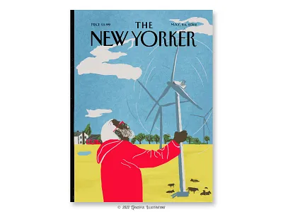 The New Yorker - Wind turbines barn country cows farm farm house farmers farming horse hut illustration lake mega pond powerful texture the new yorker wind wind turbine
