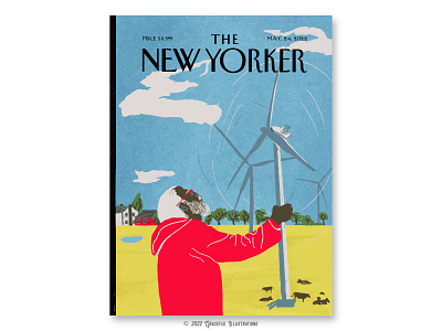 The New Yorker - Wind turbines barn country cows farm farm house farmers farming horse hut illustration lake mega pond powerful texture the new yorker wind wind turbine