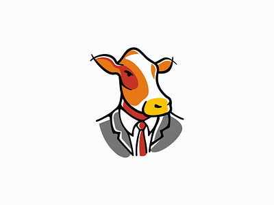 Cow In A Suit Logo for Sale animal branding bull cartoon cow cute dairy design elegant farm fun illustration logo mark mascot milk original playful suit vector