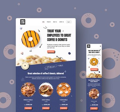 Mobile friendly Donuts & Coffee landing page design. branding design ui ux