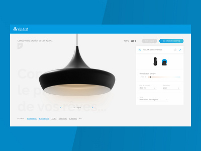 Velum Light Configurator - Editing light temperature configurator design graphic design icons interactive slider toggle ui ux